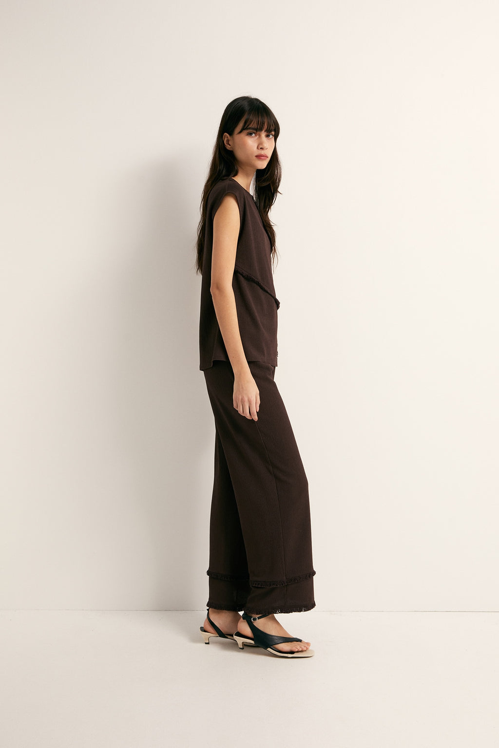 Fringe Textured Co-ord Set - Chocolate