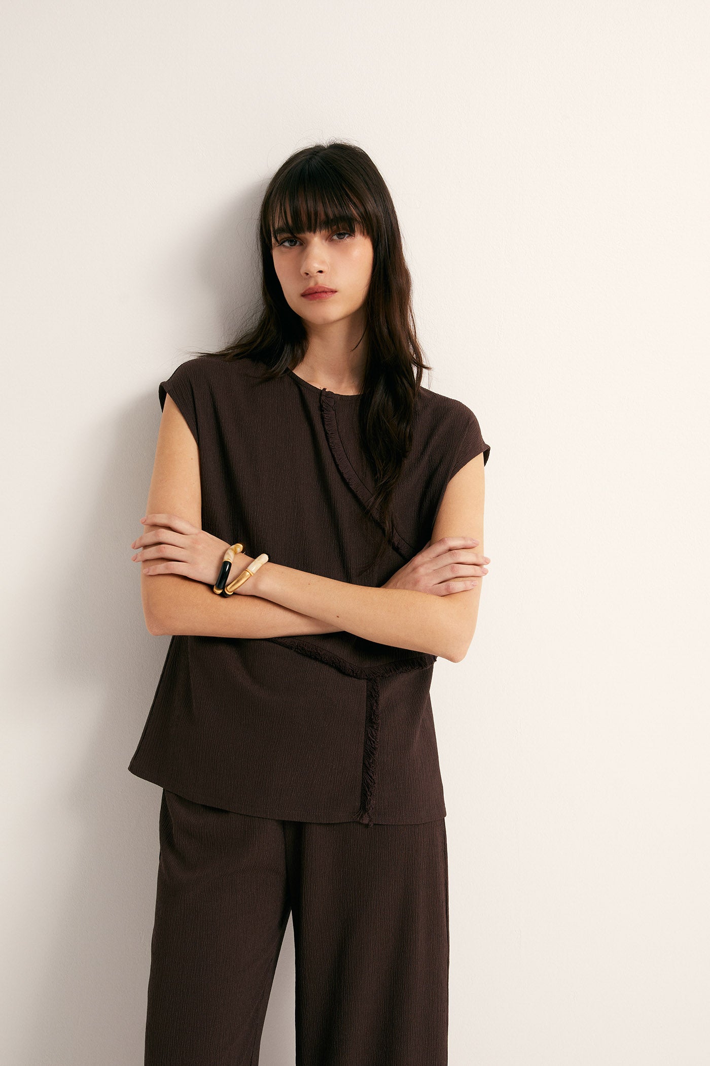 Fringe Textured Co-ord Set - Chocolate
