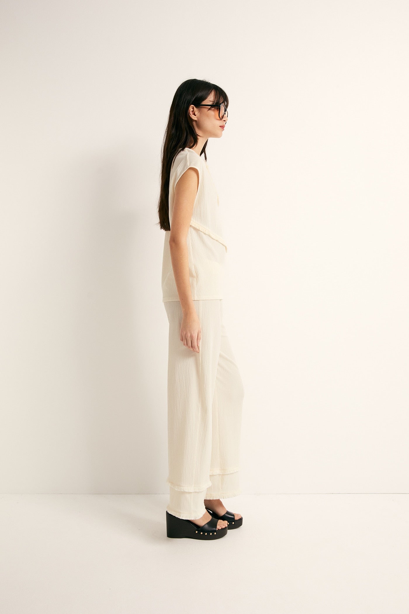Fringe Textured Co-ord Set - Crude