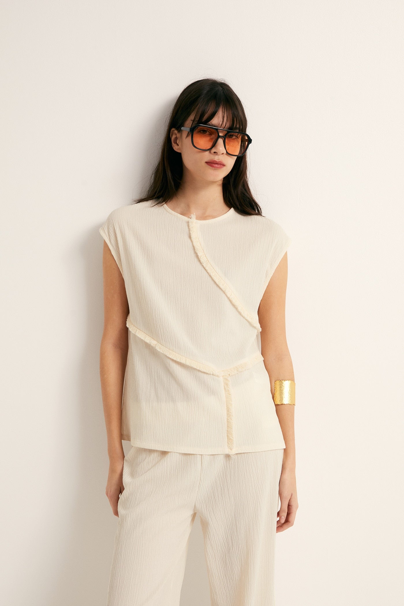 Fringe Textured Co-ord Set - Crude
