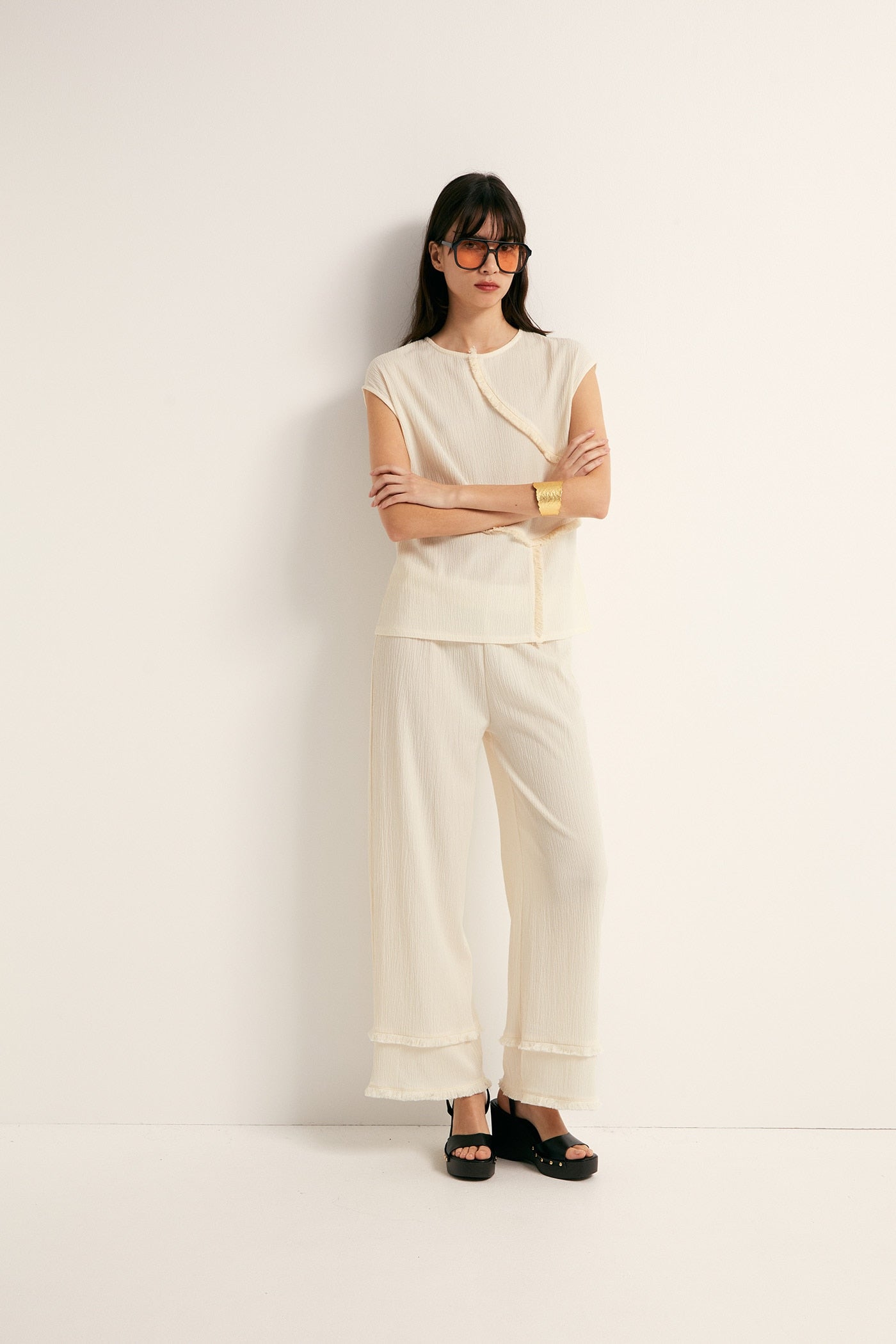 Fringe Textured Co-ord Set - Crude