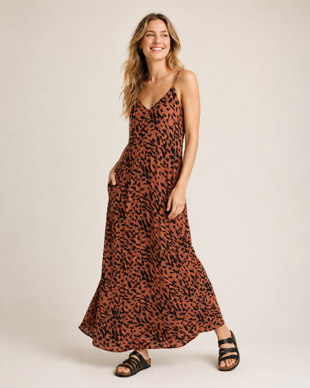 Women's Printed Crinkled Dress-Brown