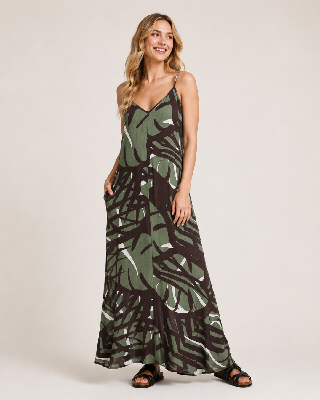 Women's Printed Crinkled Dress-Green