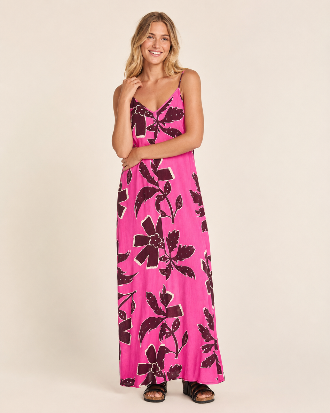 Women's Printed Crinkled Dress-Pink