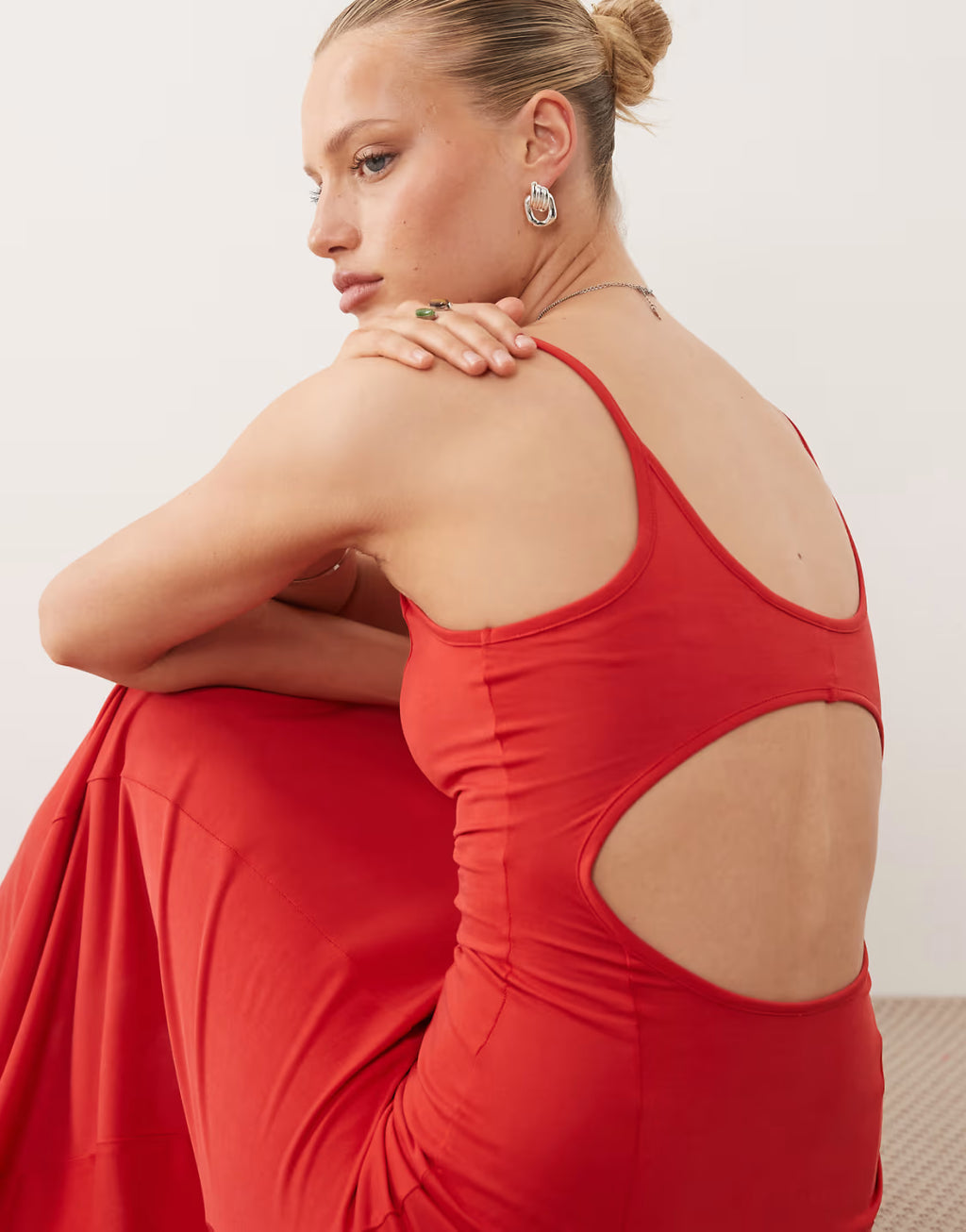 Modal cut out back maxi dress in red