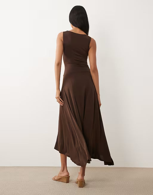 Modal drop waist Midi dress - Chocolate