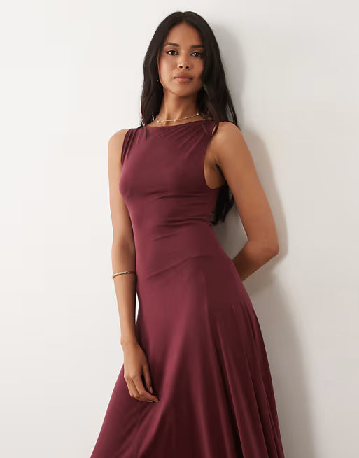 Modal drop waist Midi dress - Wine