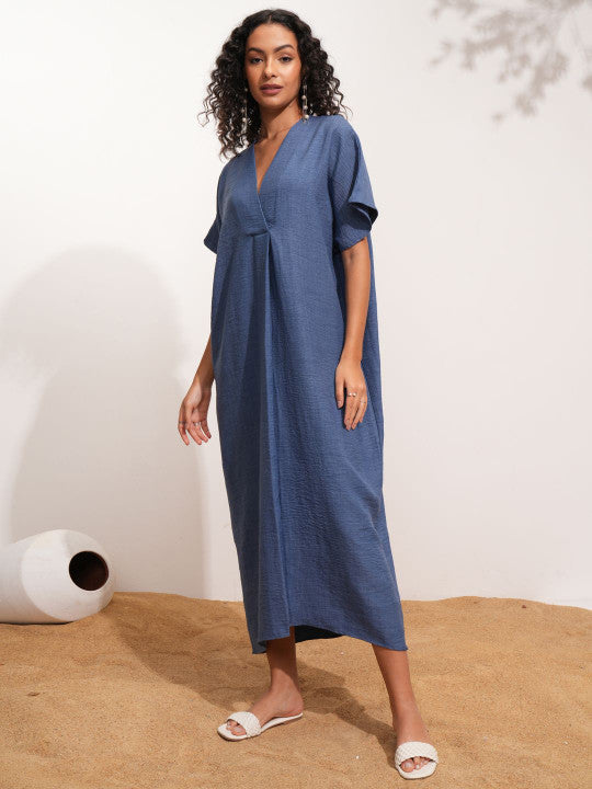 V-Neck Kaftan Midi Dress