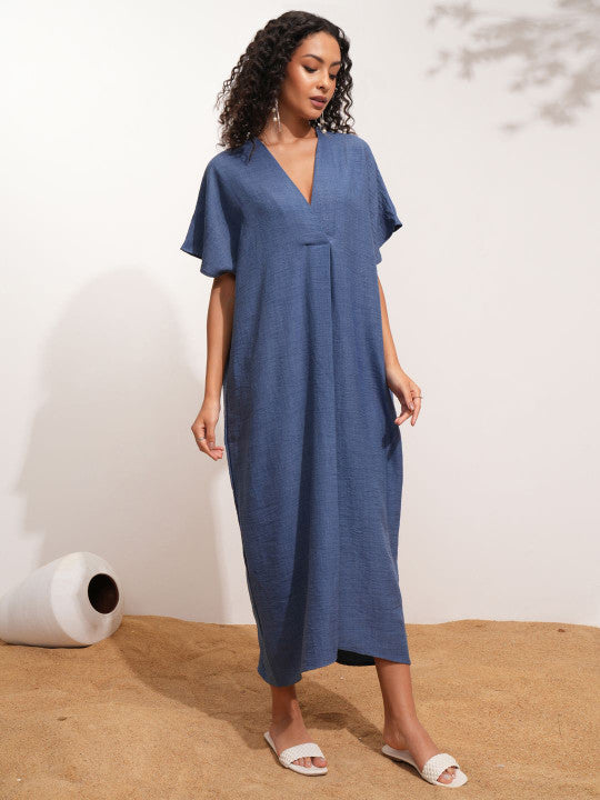 V-Neck Kaftan Midi Dress
