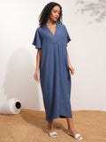 V-Neck Kaftan Midi Dress
