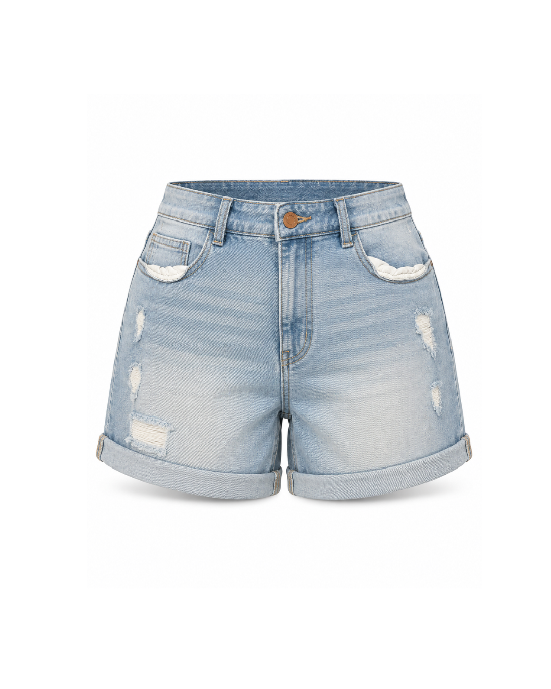Light Blue Distressed Denim Shorts
