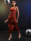 Shoulder Straps Gathered Ruched Sheath Midi Party Dress