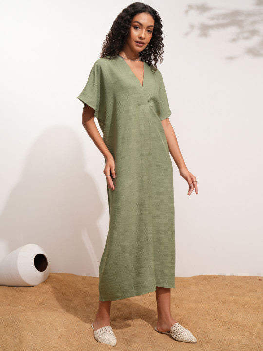 V-Neck Kaftan Midi Dress