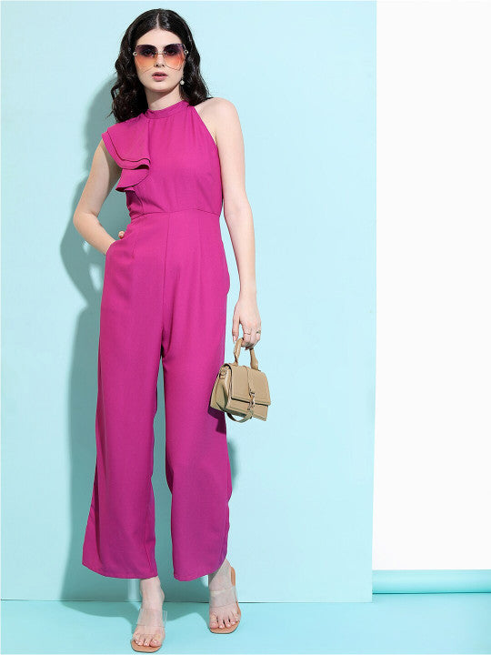 Pink One Shoulder Basic Jumpsuit