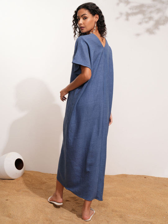 V-Neck Kaftan Midi Dress