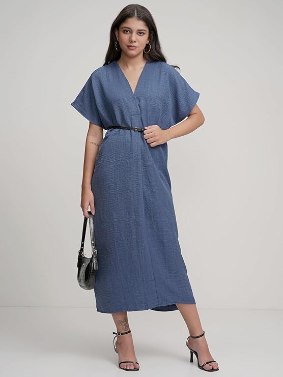 V-Neck Kaftan Midi Dress