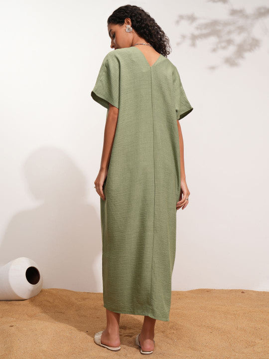 V-Neck Kaftan Midi Dress