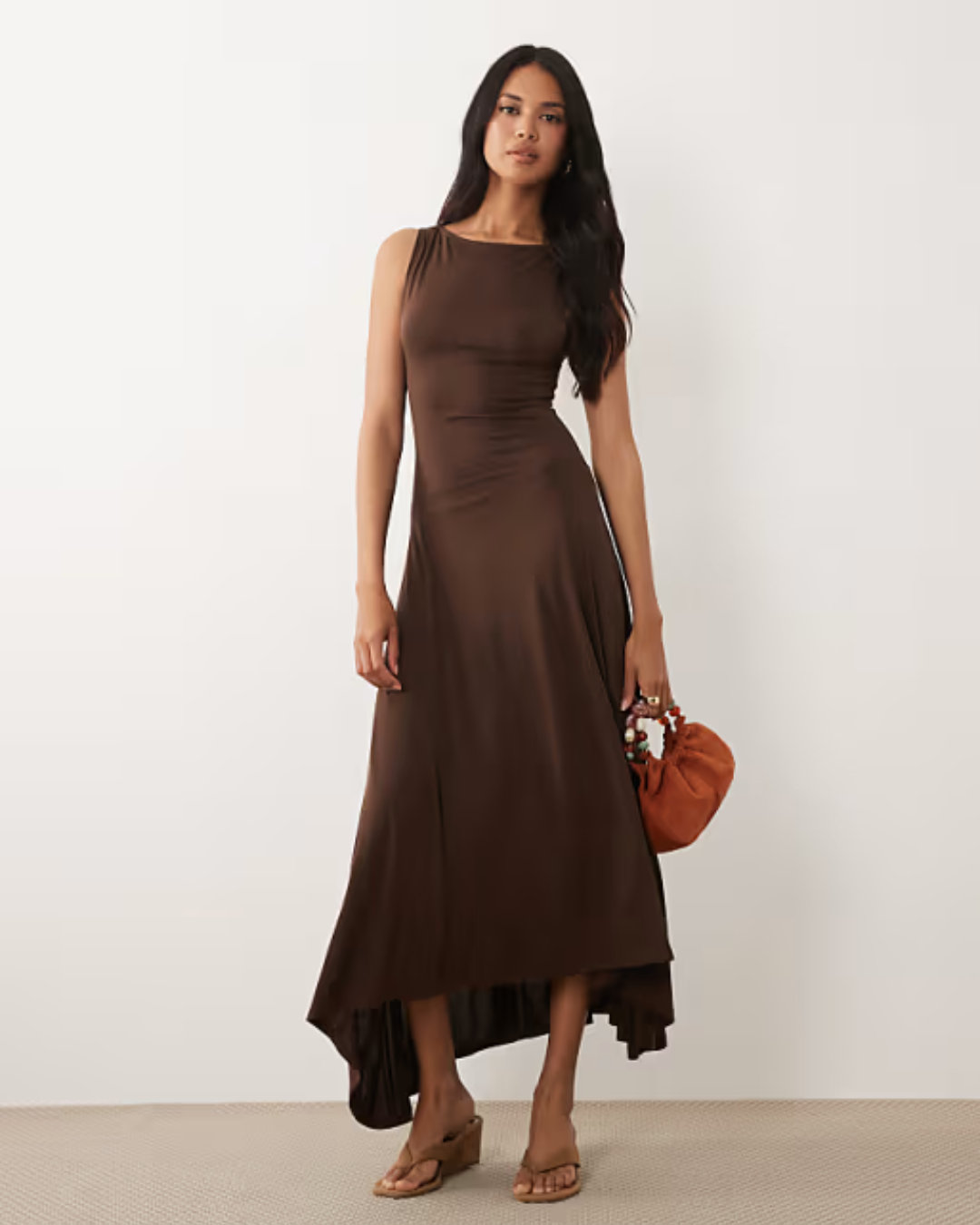 Modal drop waist Midi dress - Chocolate