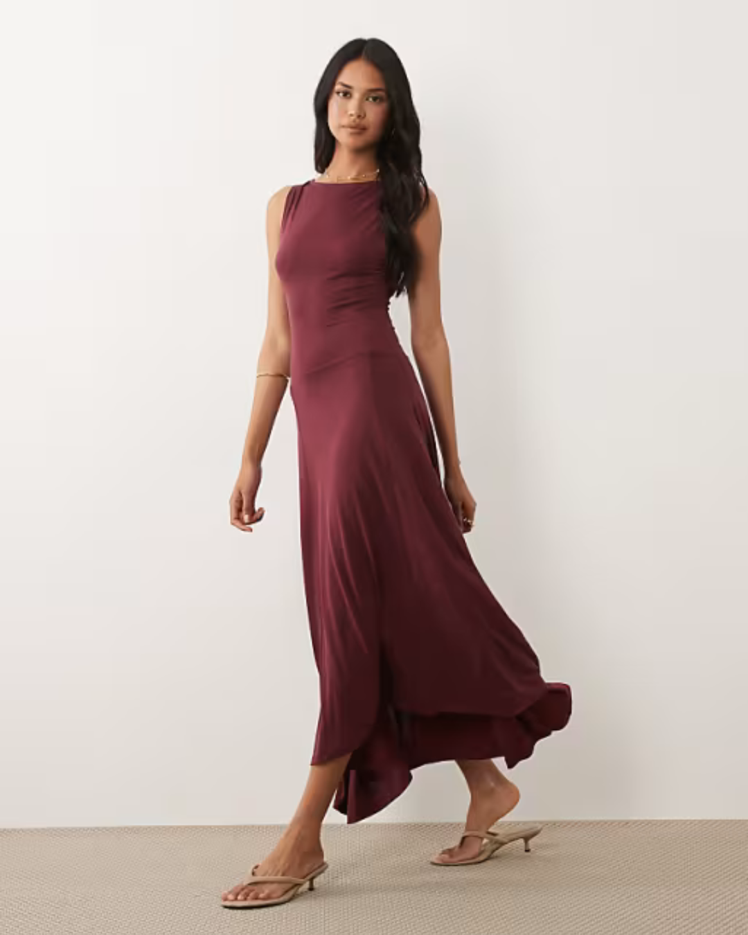 Modal drop waist Midi dress - Wine