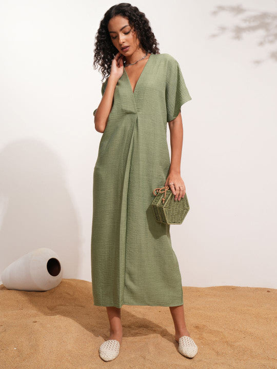 V-Neck Kaftan Midi Dress