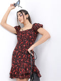 Motifs Printed Tie-Up Neck Dress