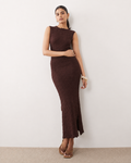 Textured knit midi dress in brown
