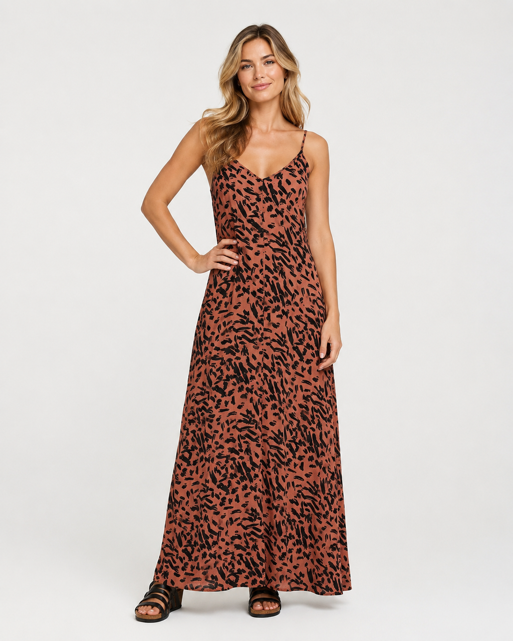 Women's Printed Crinkled Dress-Brown