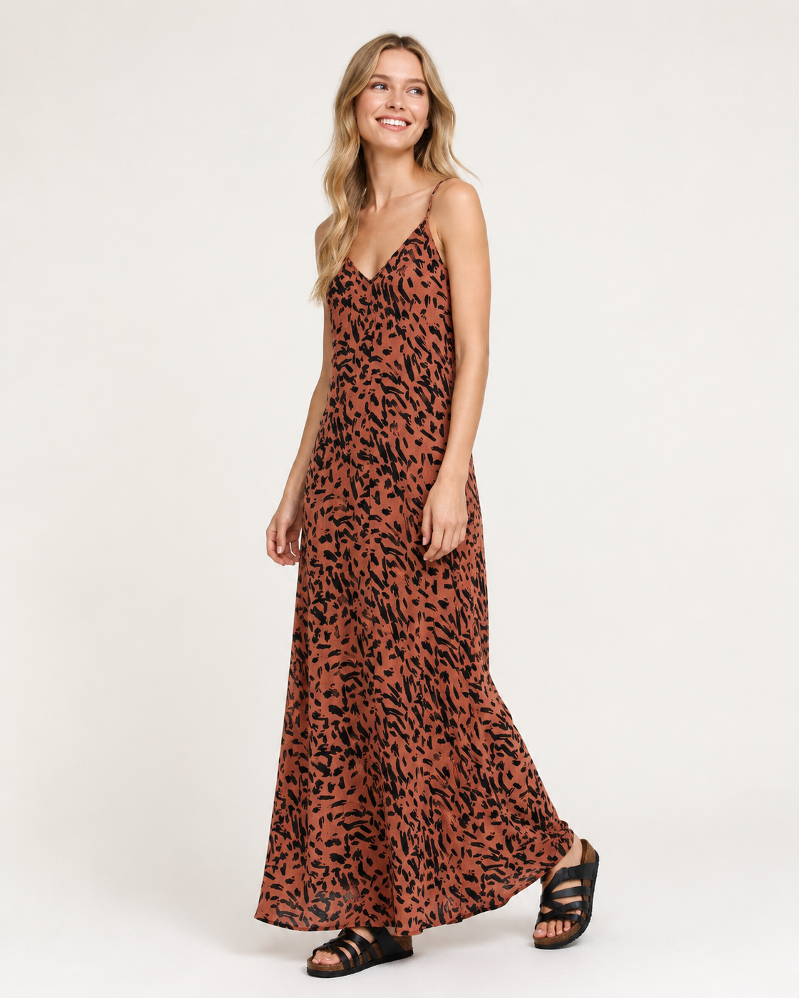 Women's Printed Crinkled Dress-Brown