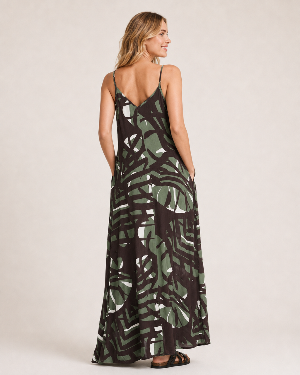 Women's Printed Crinkled Dress-Green