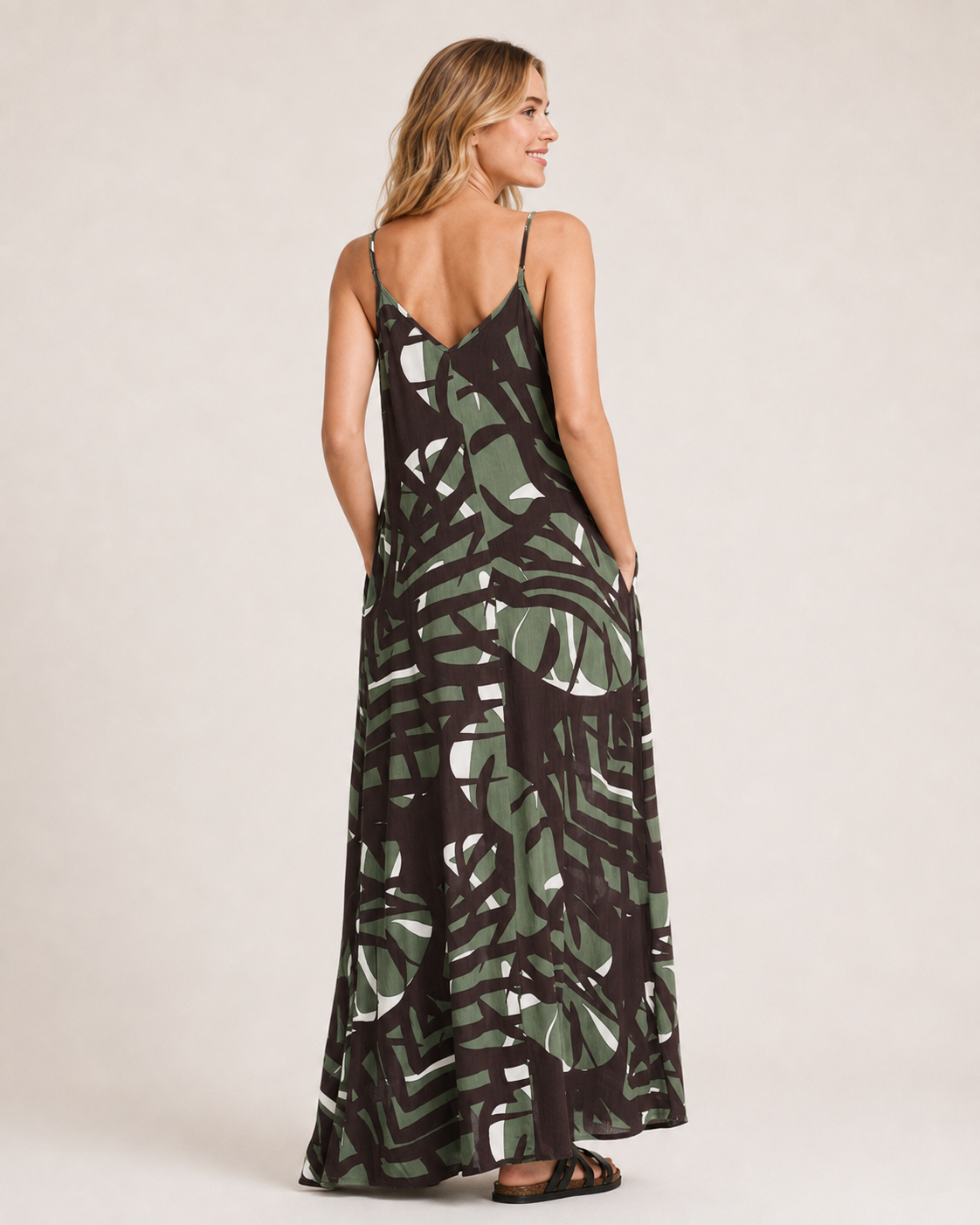 Women's Printed Crinkled Dress-Green