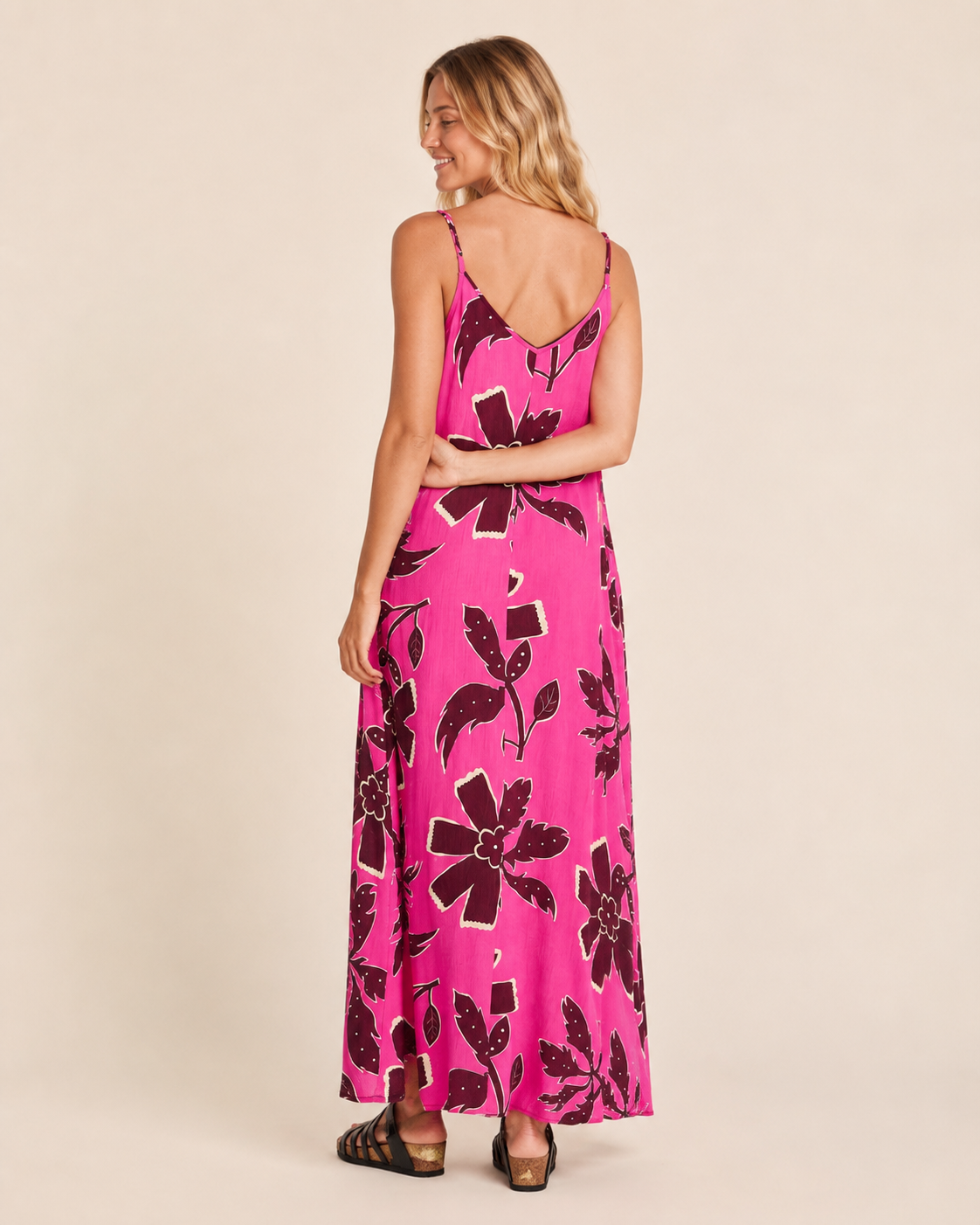 Women's Printed Crinkled Dress-Pink