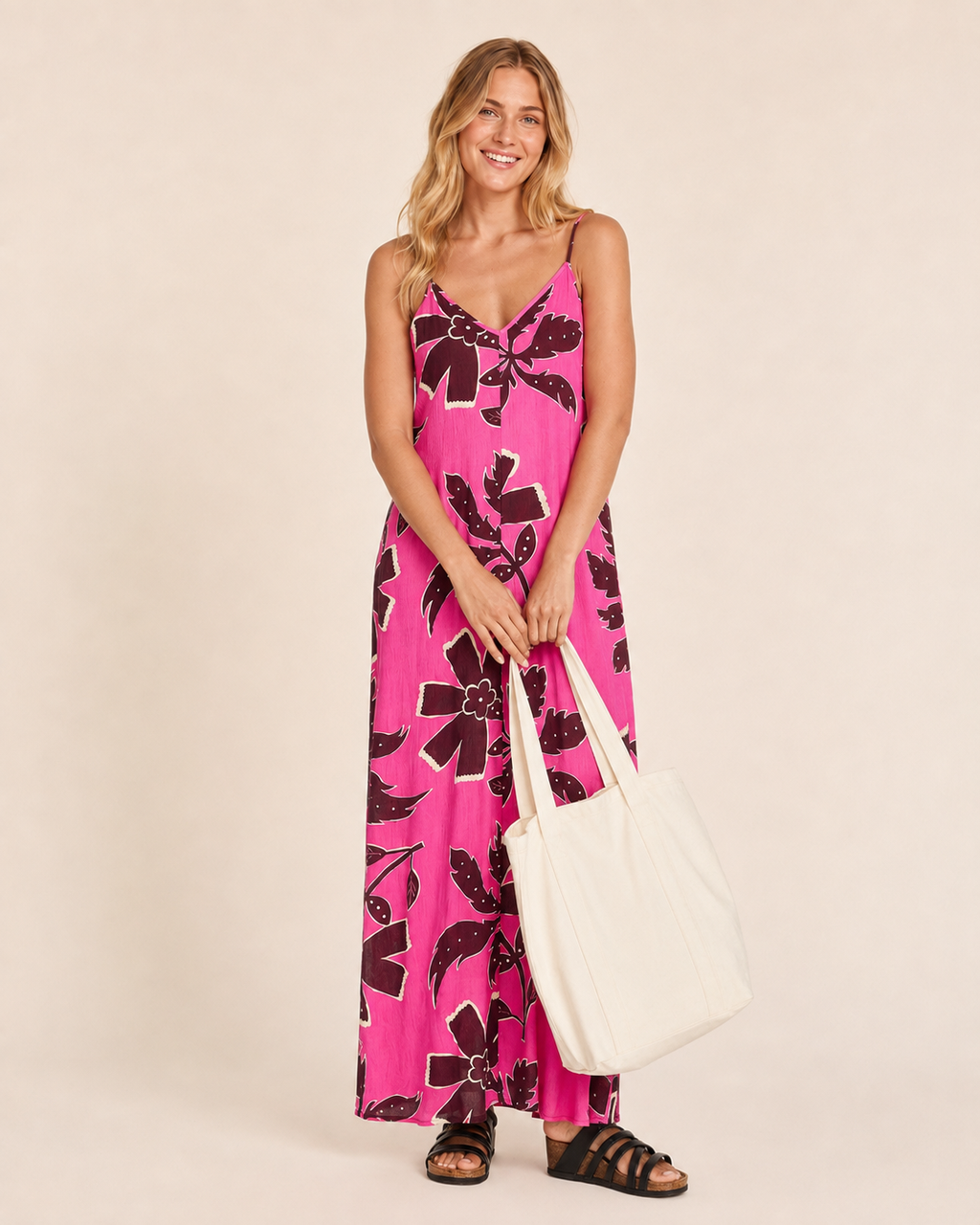 Women's Printed Crinkled Dress-Pink