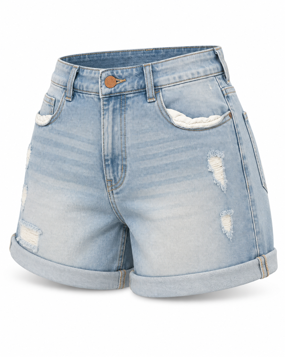 Light Blue Distressed Denim Shorts