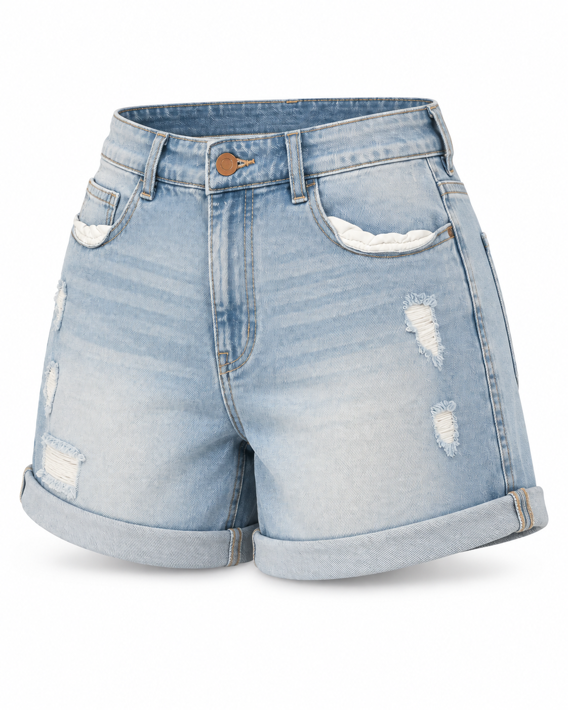 Light Blue Distressed Denim Shorts