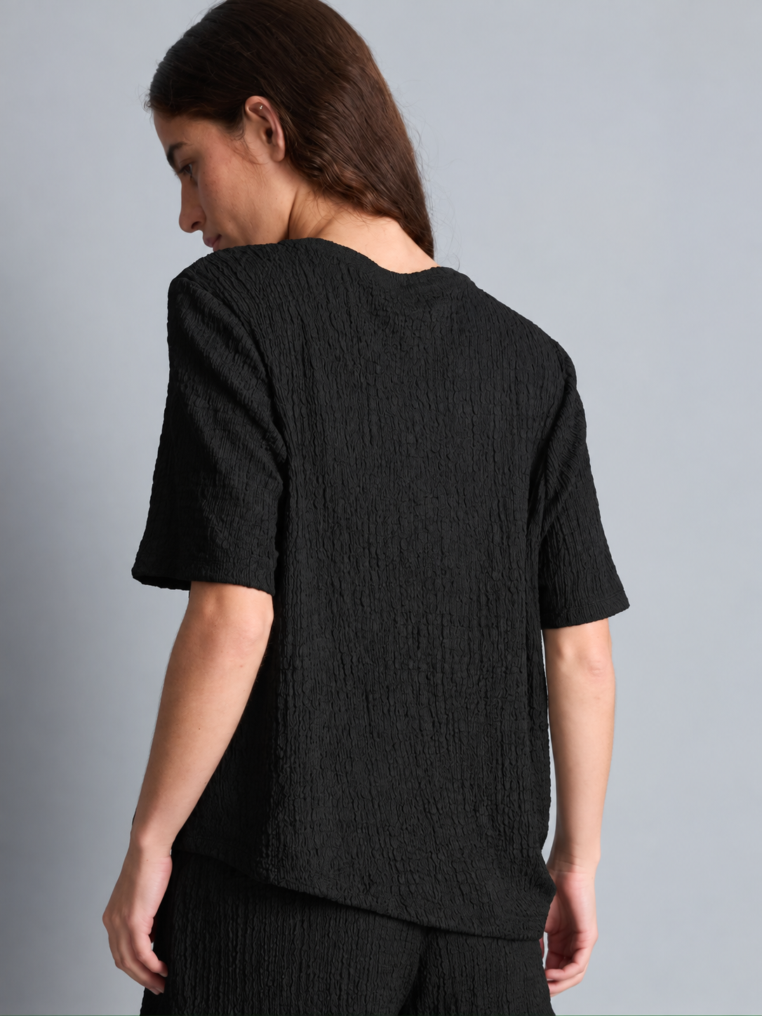 Textured Asymmetric T-Shirt & Short Set Black