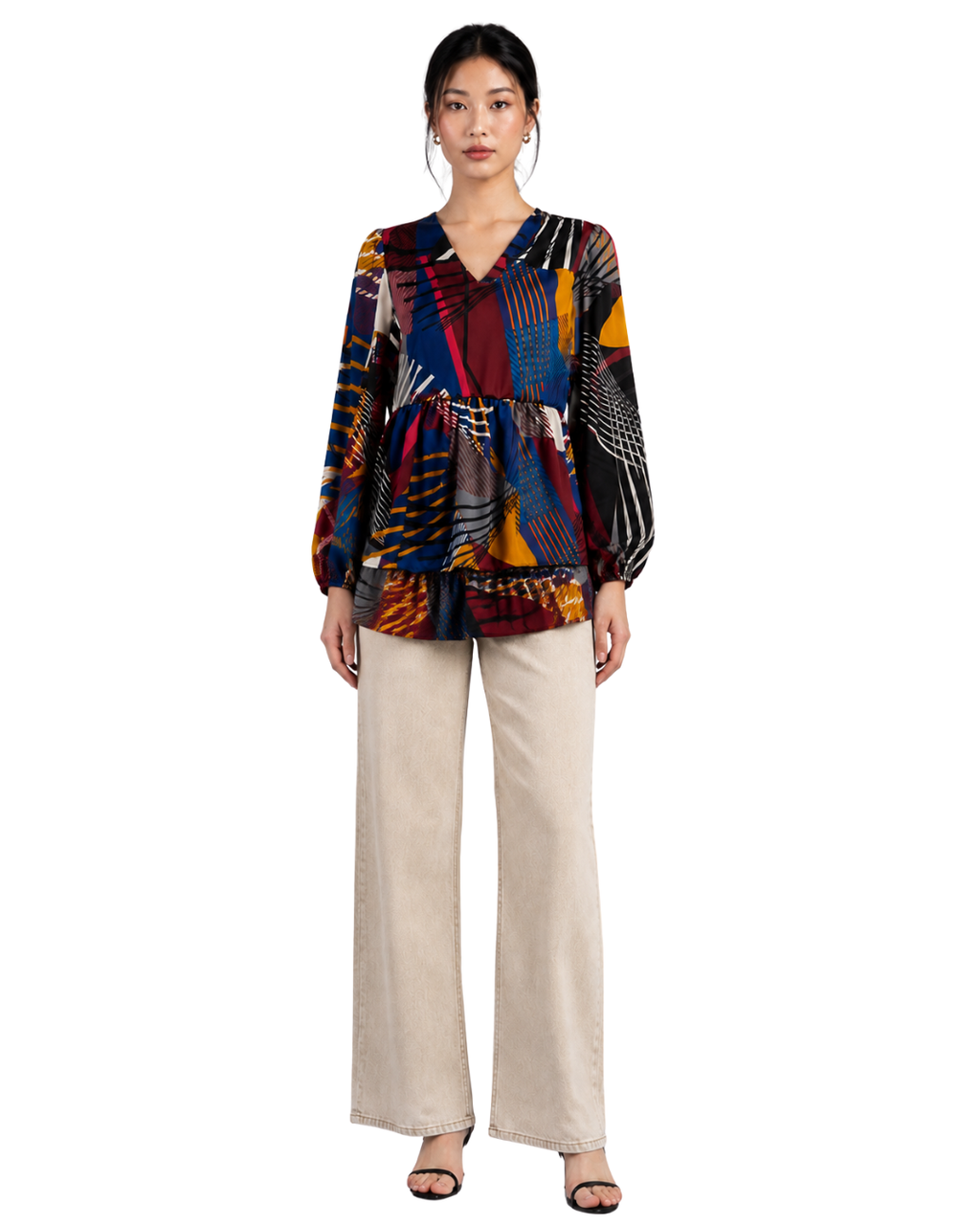 Abstract Print Peplum Top