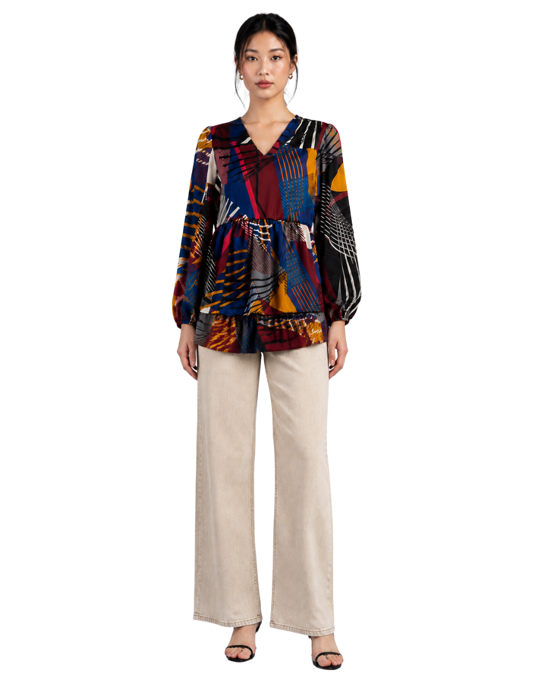 Abstract Print Peplum Top