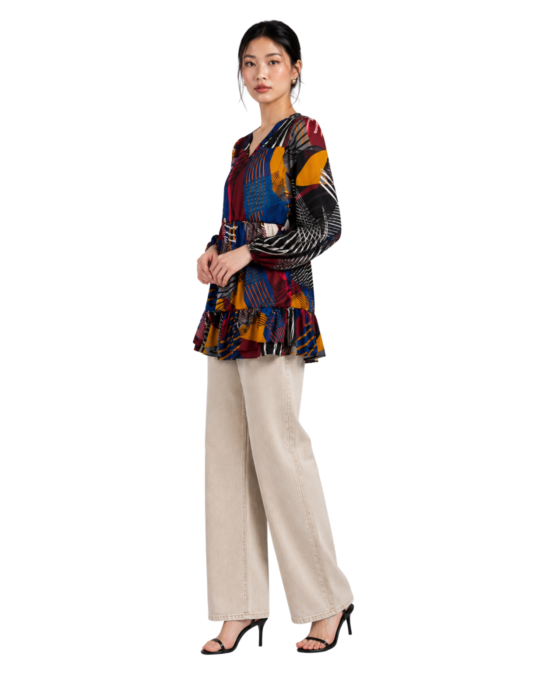 Abstract Print Peplum Top