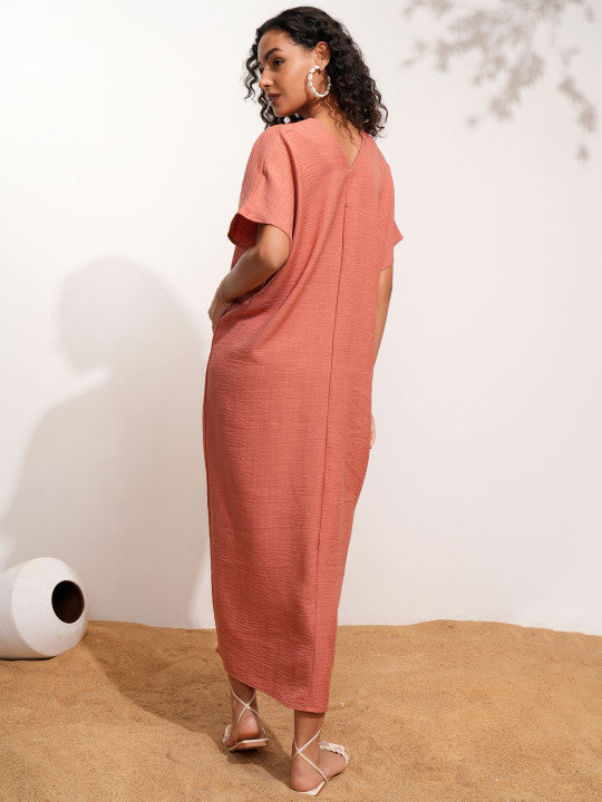 V-Neck Kaftan Midi Dress