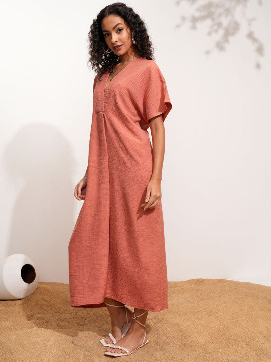V-Neck Kaftan Midi Dress