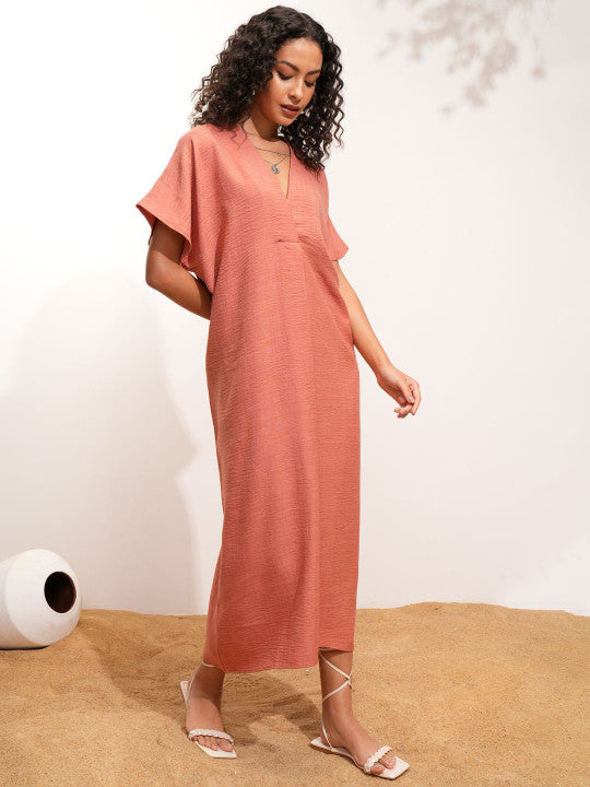 V-Neck Kaftan Midi Dress