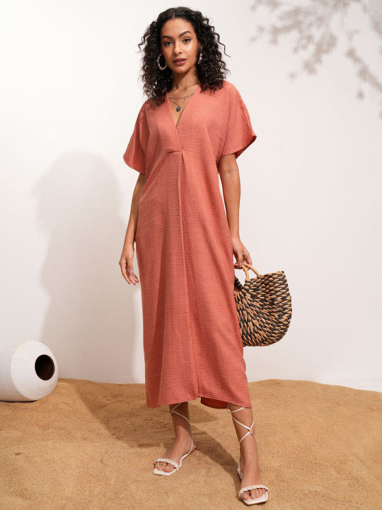 V-Neck Kaftan Midi Dress