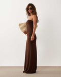 Sheer mesh bandeau maxi dress in chocolate