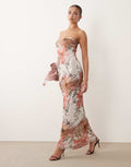 Sheer mesh bandeau maxi dress in floral Print