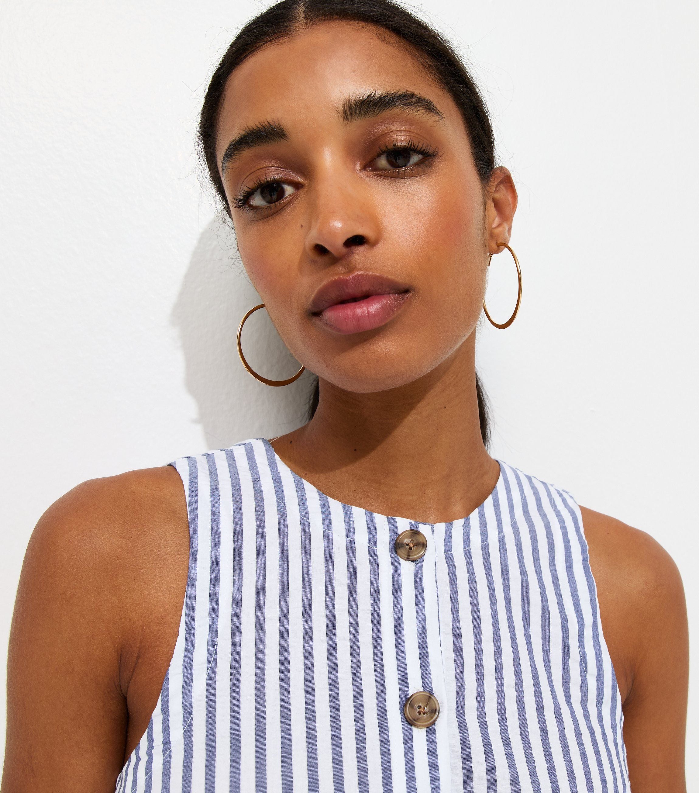 Blue Cotton Stripe Button Shell Waistcoat