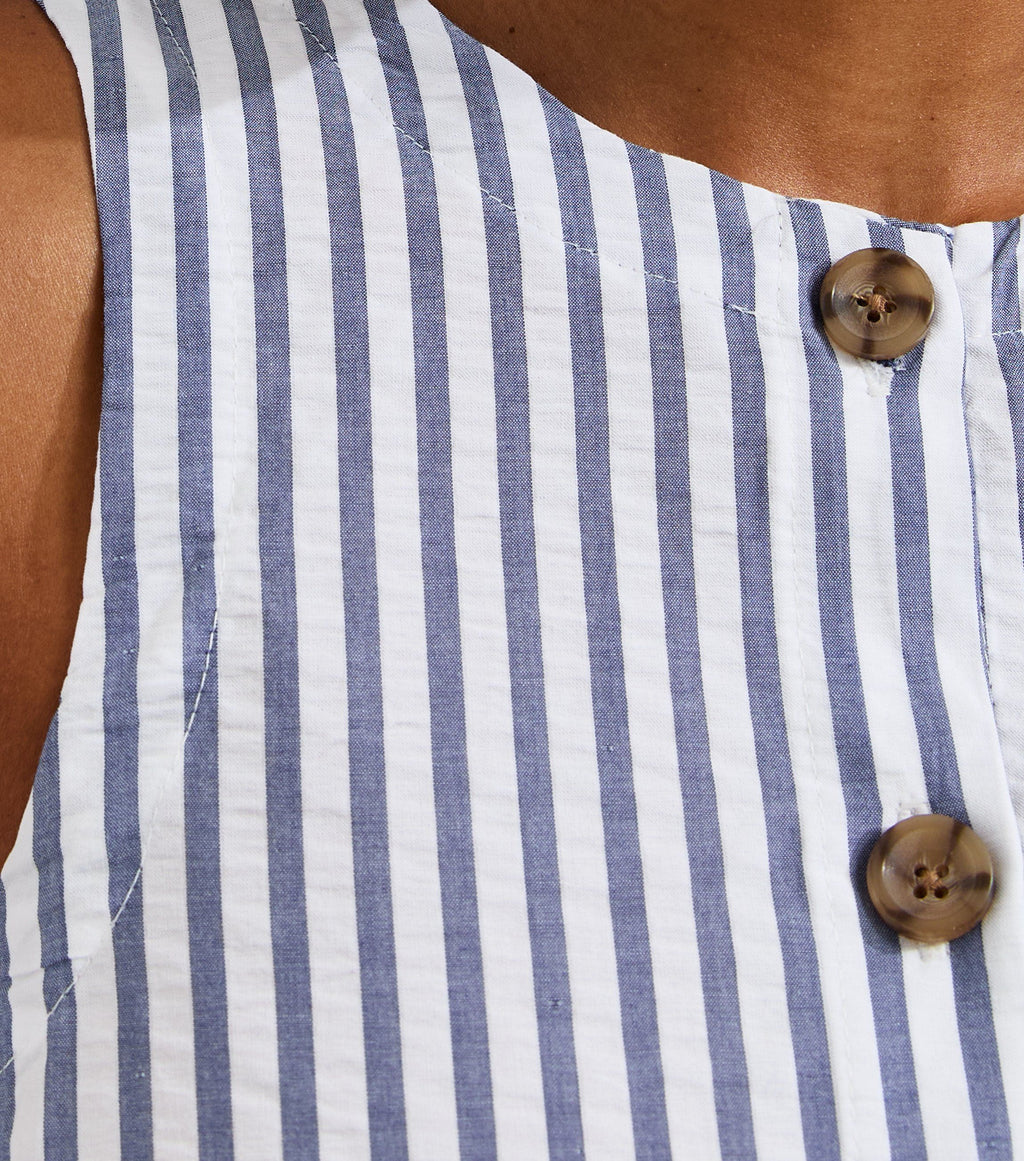 Blue Cotton Stripe Button Shell Waistcoat