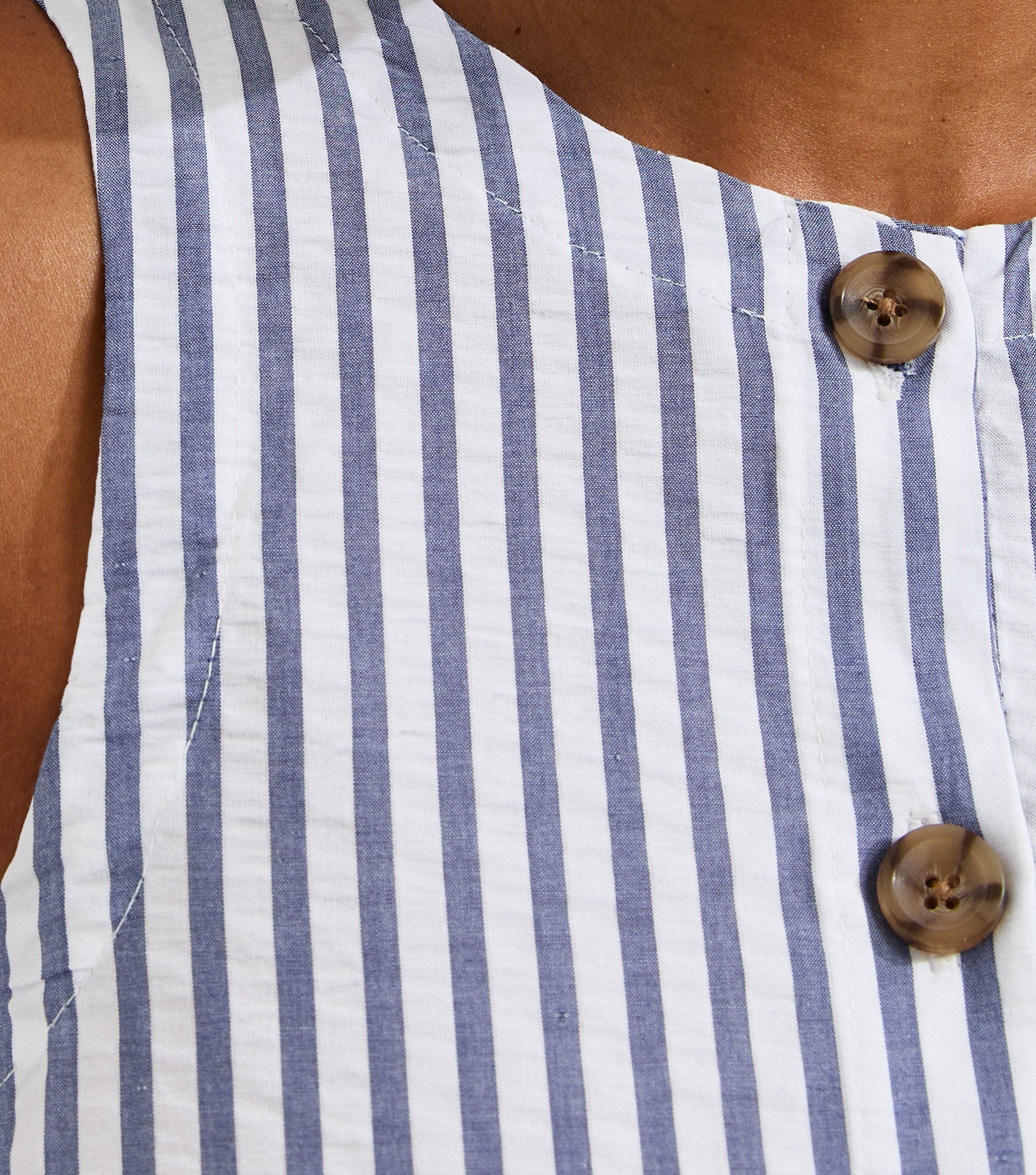 Blue Cotton Stripe Button Shell Waistcoat