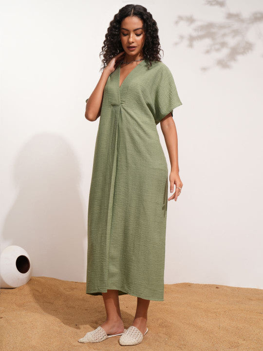 V-Neck Kaftan Midi Dress