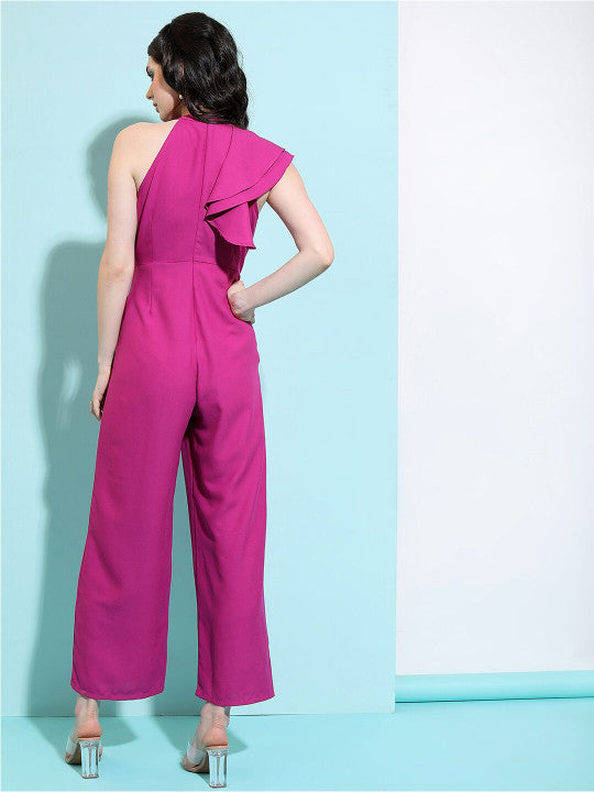 Pink One Shoulder Basic Jumpsuit