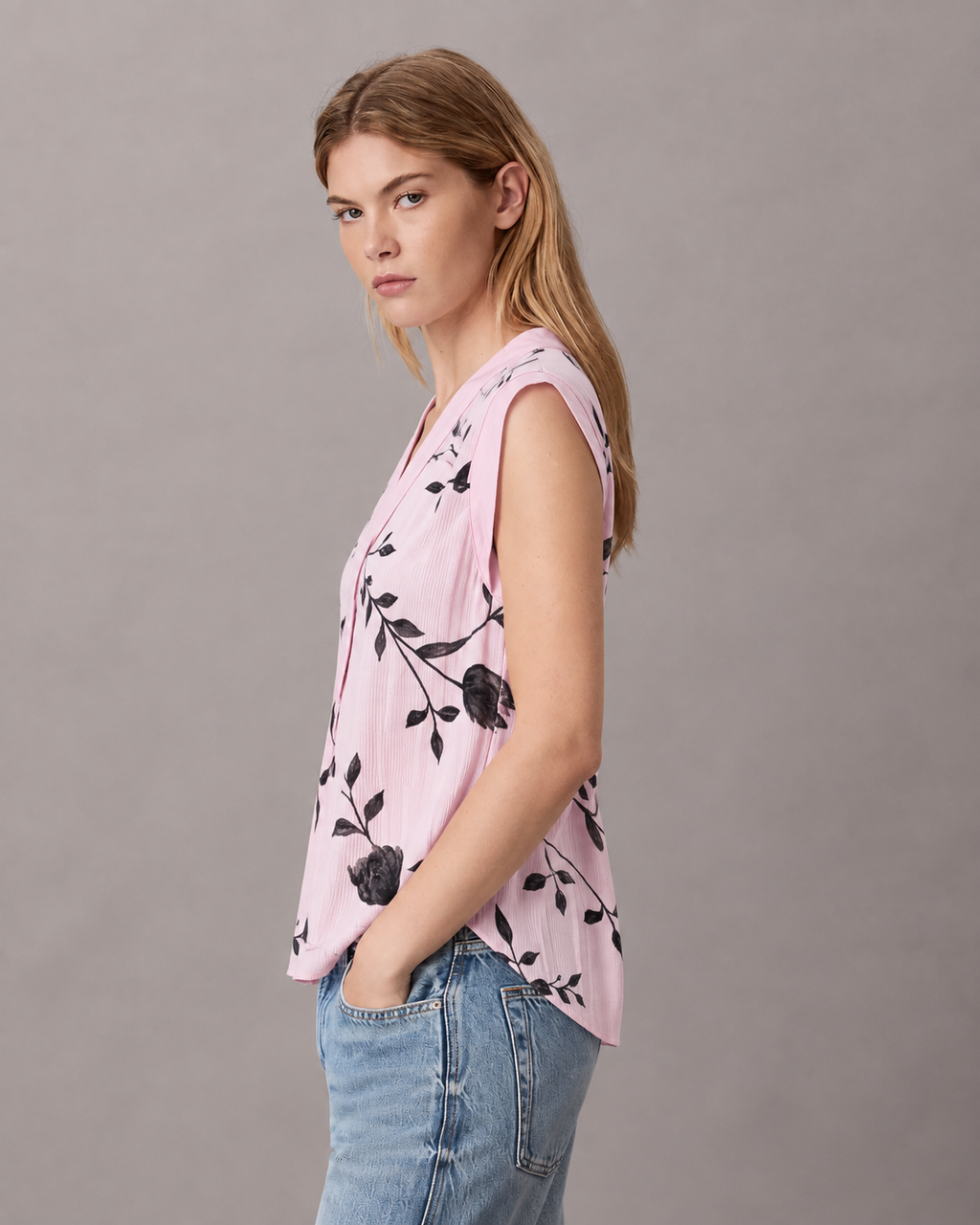 Blush Pink Floral Sleeveless Top